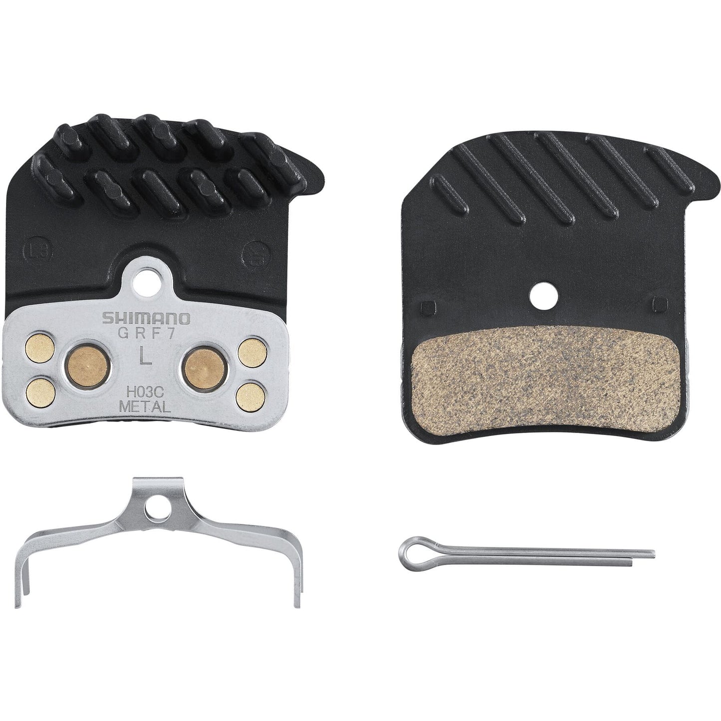 H03c Disc Pads And Spring, Alloy/Stainless Back With Cooling Fins, Metal Sintered Shimano Spares