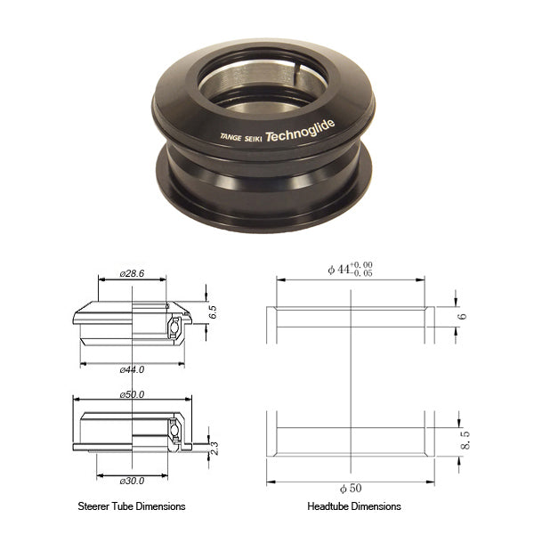 Tange Seiki Technoglide ZS2 Semi Integrated Headset in Black. 1 1/8" - BLACK / NONE / NONE