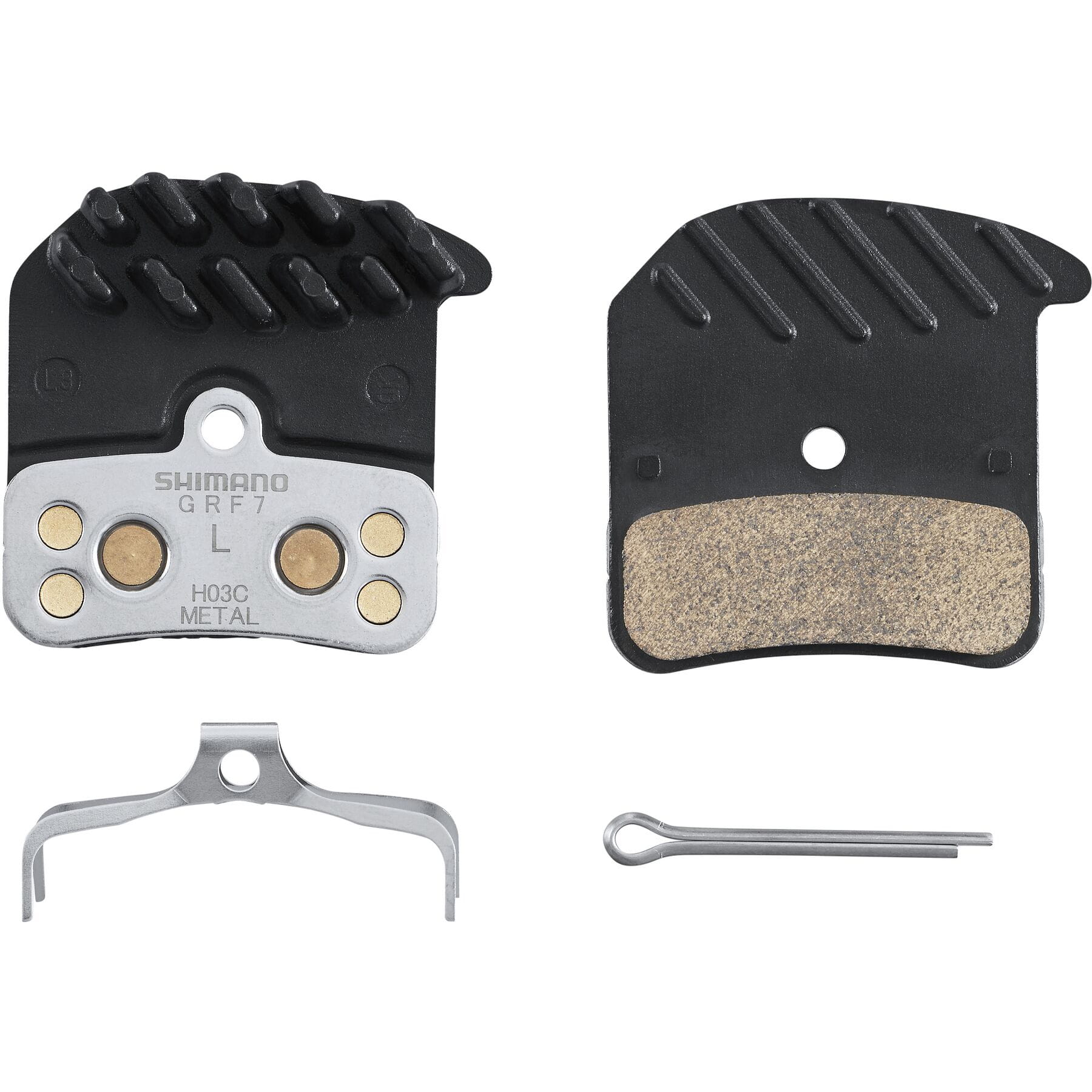 H03c Disc Pads And Spring, Alloy/Stainless Back With Cooling Fins, Metal Sintered Shimano Spares
