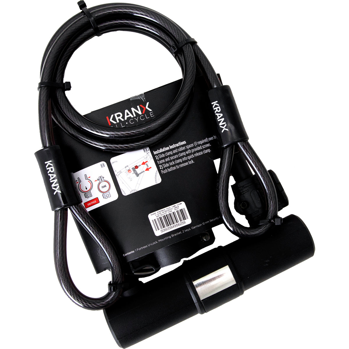 KranX Fortress Plus 14mm 265mm U-Lock With Security Cable