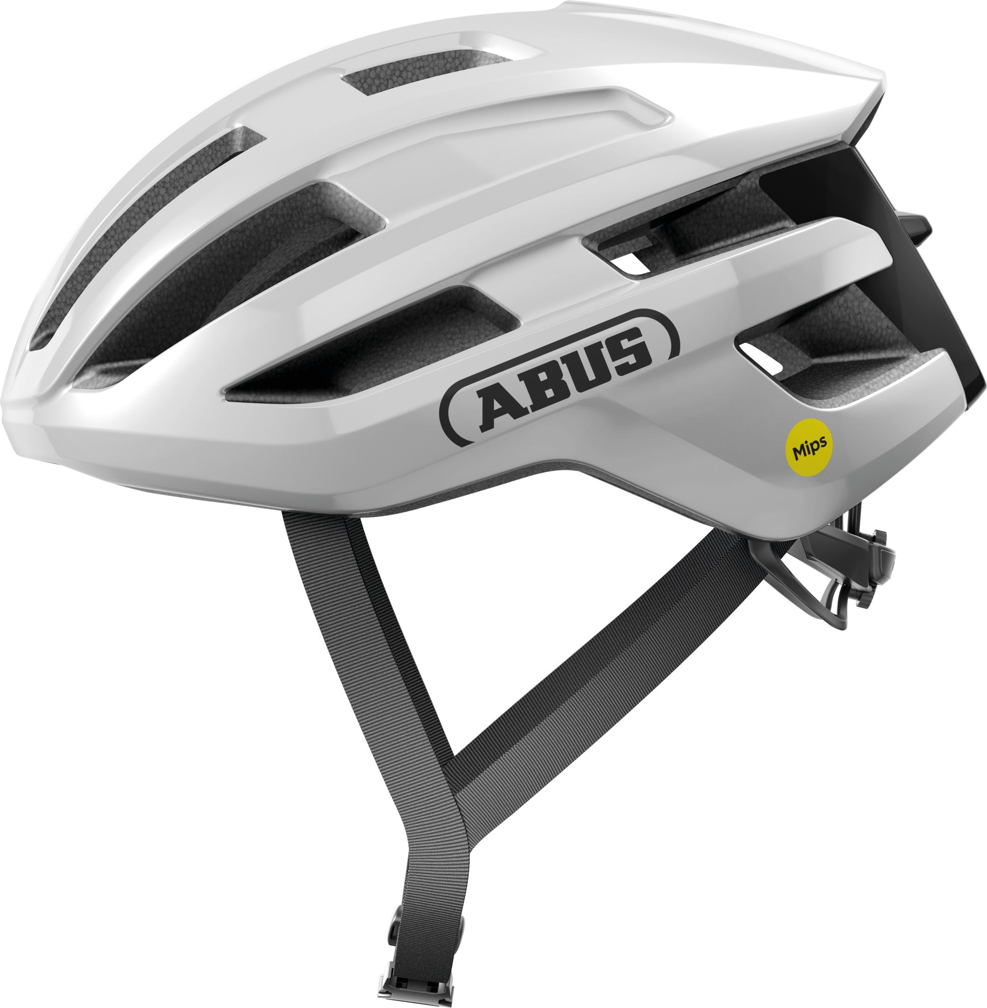 ABUS Powerdome MIPS Road Helmet in Shiny White (Made in Italy)