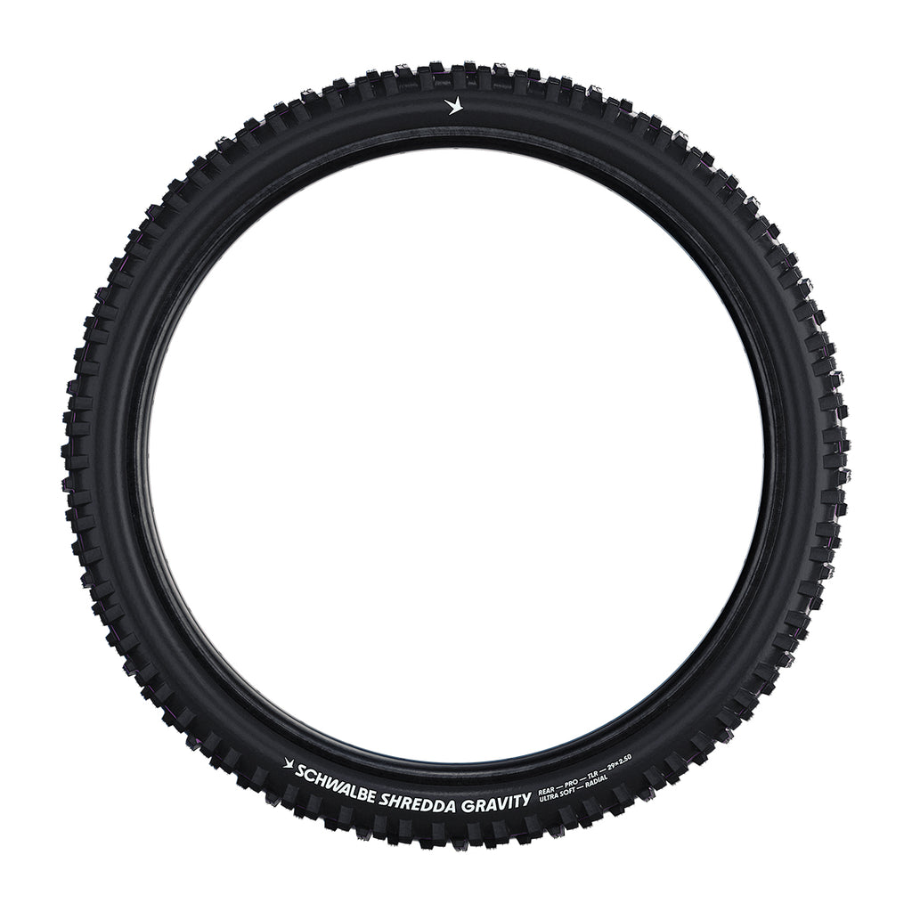 Schwalbe Shredda Radial Gravity Pro Ultra Soft MTB Tyre in Black  (Rear) (Fold)