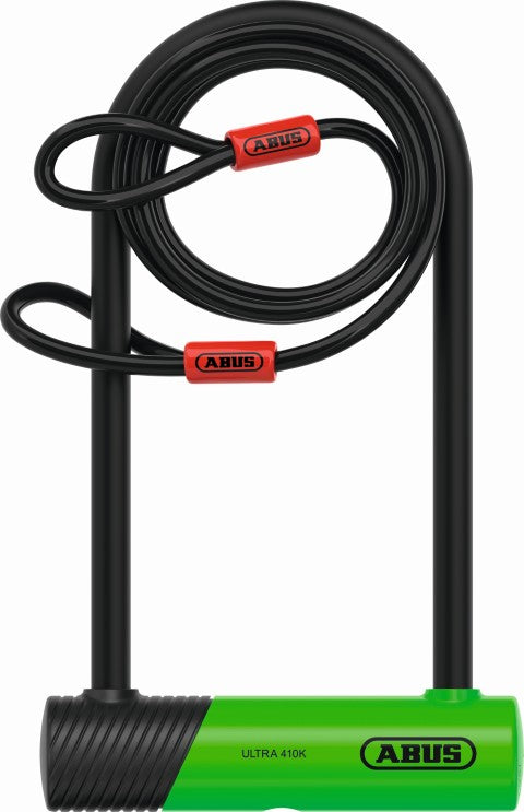 ABUS Ultimate 410 U-Shackle Lock 230mm + 10/120 Cobra Cable (Silver Sold Secure)